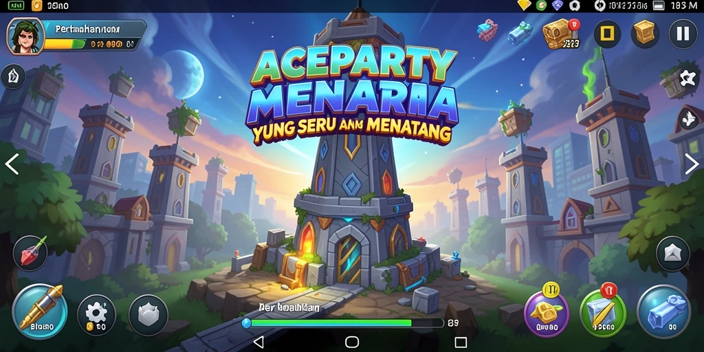 Screenshot gameplay ACEPARTY menampilkan pertahanan menara yang mendebarkan.