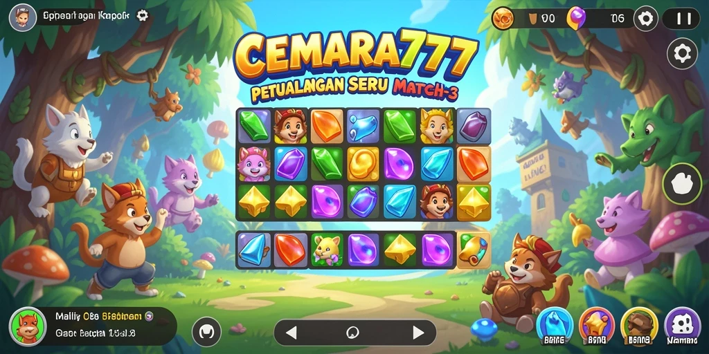 Screenshot gameplay <strong>CEMARA777</strong> yang penuh warna dan menantang.