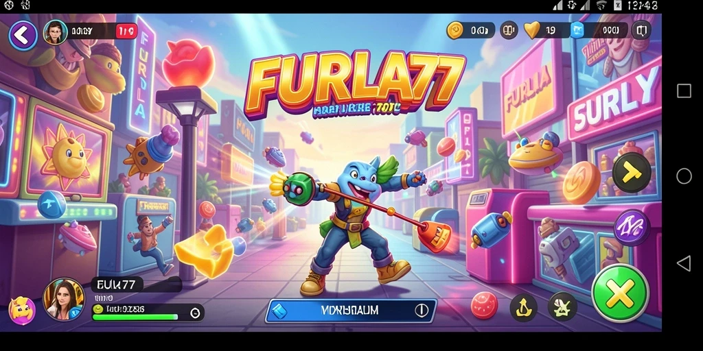 Tangkapan layar utama FURLA77 yang menampilkan gameplay seru dan penuh warna.