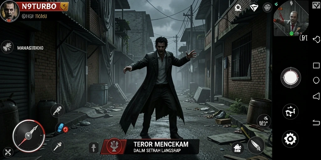 Tampilan mendebarkan dari gameplay N9TURBO yang penuh ketegangan.