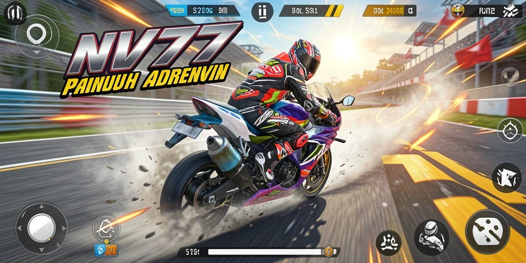 Gameplay NV77 yang mendebarkan dengan aksi balapan motor.
