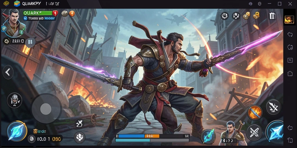 Tampilan utama gameplay QUARKPLAY dengan pertarungan yang menegangkan.